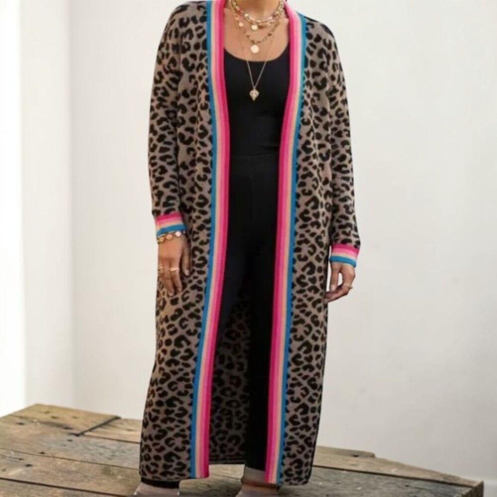 Marine Layer Coastal Cowgirl Martha Sweater Coat In Leopard